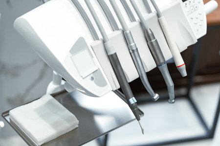 Dental equipment setup in a modern clinic with toolsの写真素材