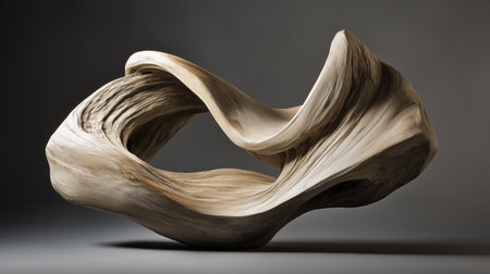 Artistic wood sculpture showcasing fluid lines and intricate textures, highlighting the beauty of craftsmanship and designの素材