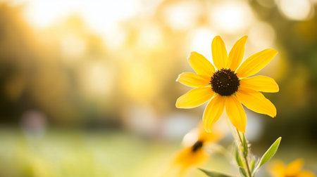 Beautiful yellow sunflowers blooming during golden hour in a peaceful garden settingの素材