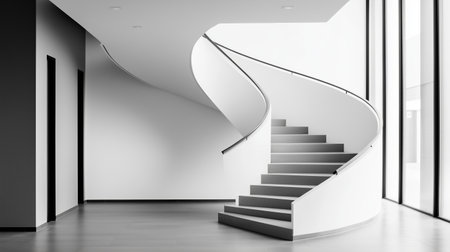 Elegant spiral staircase designed with modern architecture in a minimalist interior settingの素材