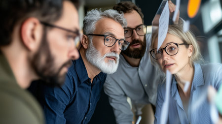 Business team collaborates on project in modern office setting during daytimeの素材