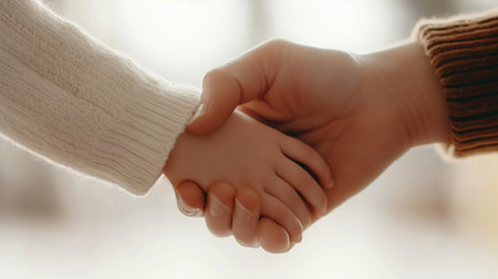 Hands of different generations holding each other in a moment of connection and trust during a warm afternoonの素材