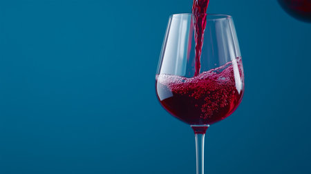 Pouring red wine into a glass against a blue background creates an elegant and inviting atmosphere for wine loversの素材