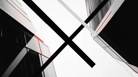 Modern architecture showcases intersecting glass and metal beams in contemporary building designの素材