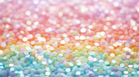 Vibrant pastel confetti scattered on a colorful background creating a whimsical atmosphere for celebrationsの素材