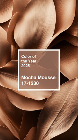 Mocha mousse color inspiration for interiors and design trends of 2025 showcasing elegant leaf patternsの素材