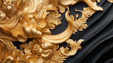 Intricate gold floral patterns on a dark background showcasing craftsmanship and elegance in designの素材