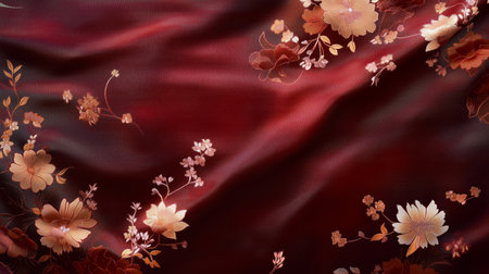 Luxurious red fabric with floral patterns designed for elegant decor and fashionの素材
