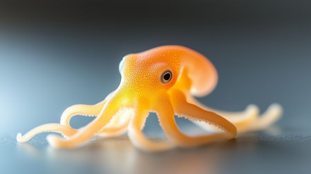 Bright orange octopus exploring a smooth surface in vibrant underwater habitat at daytimeの素材
