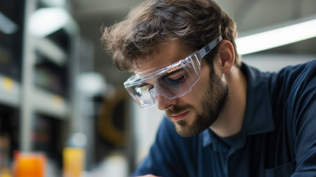 Skilled technician working on a project in a modern workshop environment during the dayの素材
