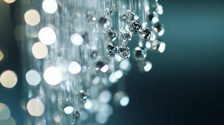 Sparkling crystals catch light in a beautifully arranged decorative display amidst a blurred backgroundの素材