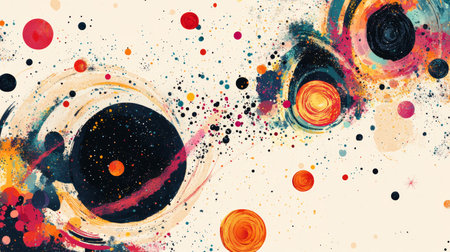 Colorful cosmic art depicting planets, stars, and abstract galaxies in a vibrant space backgroundの素材
