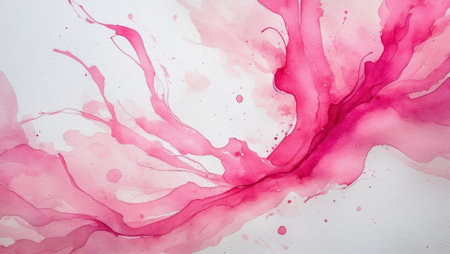 Abstract watercolor splash features vibrant pink hues and fluid lines creating a dynamic artistic compositionの素材