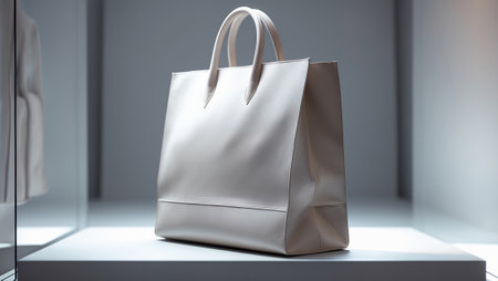 Modern minimalist white bag displayed elegantly in a contemporary retail settingの素材