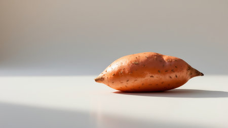 Sweet potato resting on a clean surface with soft light highlighting its texture and shapeの素材
