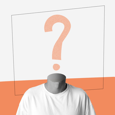 Unique artistic representation of a faceless mannequin against a minimal background with geometric...