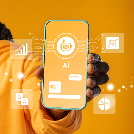 Demonstration of artificial intelligence technology on a smartphone in an orange background setting