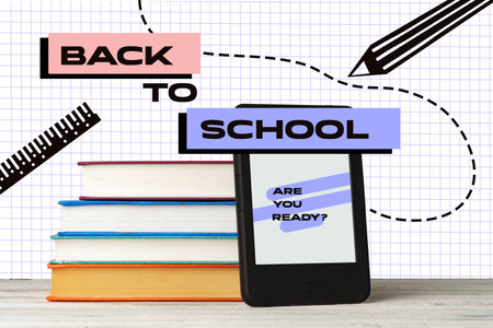 Preparing for a new school year with books and technology in a modern setting