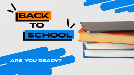 Back to school preparations with colorful books and digital devices in a creative design