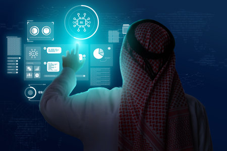 Person interacting with futuristic technology interface in a dark environment at night