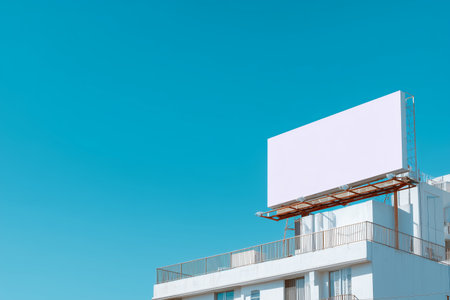 Empty billboard stands against clear blue sky in urban setting during daytime hoursの素材