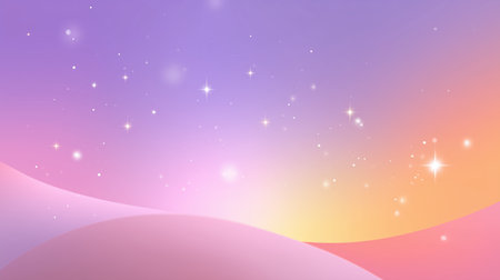 Vibrant abstract landscape featuring soft curves and sparkling stars at dawn in pastel huesの素材