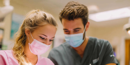 Medical professionals collaborating in a healthcare environment during a surgical procedureの素材