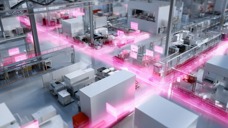 Manufacturing facility showcasing advanced technology and automation trends in a modern industrial settingの素材