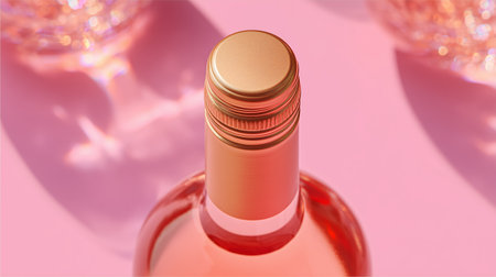 Close-up view of a bottle cap on a pink surface with glasses in the background during a summer gatheringの素材