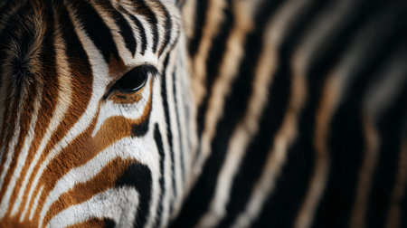 Close-up of a zebras face showcasing striking patterns and textures in a natural environment during daylight hoursの素材