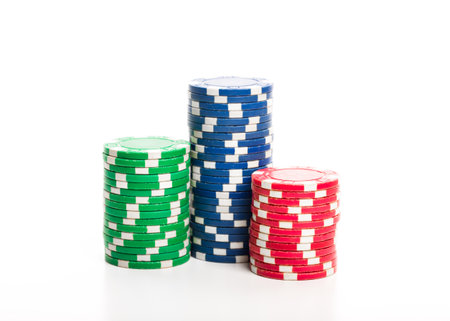 Stack of poker chips isolated on white background