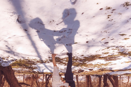 Bride and groom in winter close up