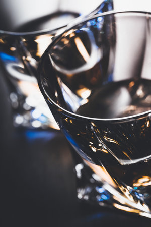 Strong alcoholic drink in glass close up