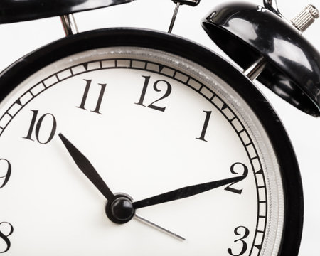 Close up of a black vintage alarm clock
