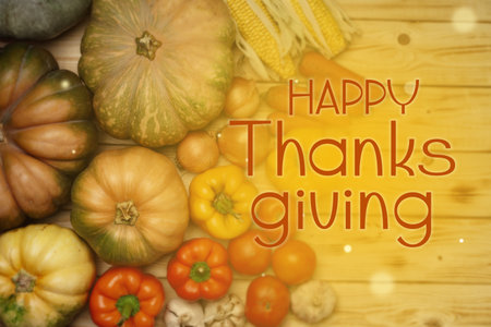 Colorful assortment of fresh vegetables and pumpkins celebrating a festive autumn seasonの写真素材