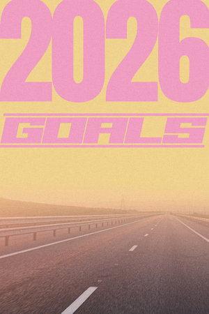 Setting goals for 2026 on a winding highway under a soft pastel skyの写真素材