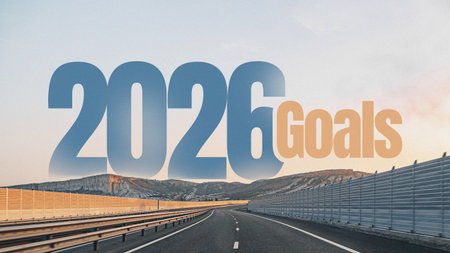 Road leading towards future goals for the year 2026 in a clear landscapeの写真素材
