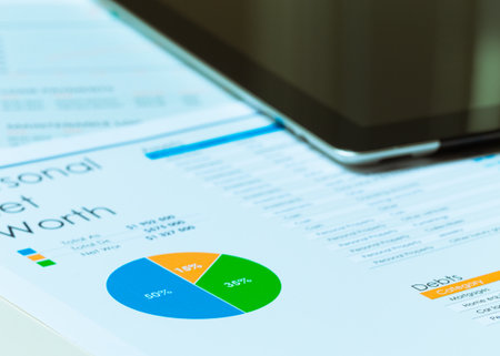 Overview of personal net worth analysis on a financial report with pie chart