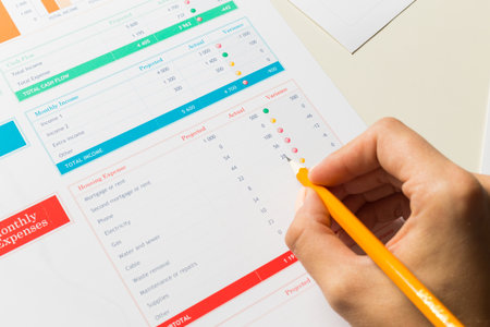 Analyzing personal finance report with detailed monthly expenses and income breakdown