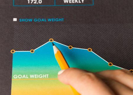 Tracking weight loss progress with a graph and pencil on a digital interface