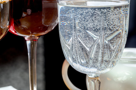 Beverages served at a restaurant showcasing glassware and bubbles in drinks