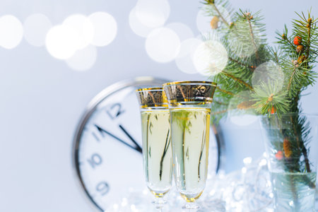 Celebration with sparkling drinks and festive decorations at a New Years Eve gathering