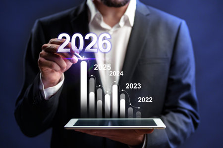 Business professional analyzing growth trends and projections for 2022 to 2026