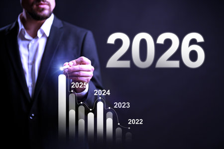 Business professional analyzing growth trends for future years in a dark setting