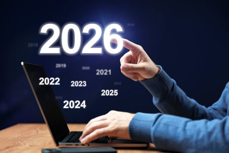 Future planning with technology for the year 2026 on a laptop screen