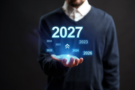 Future timeline prediction displayed in a hand with focus on the year 2027