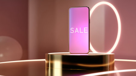 Modern smartphone on display promoting sale in a stylish store settingの素材