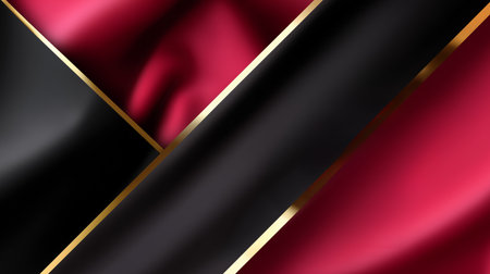 Colors and textures of a fabric design featuring black, red, and gold elementsの素材