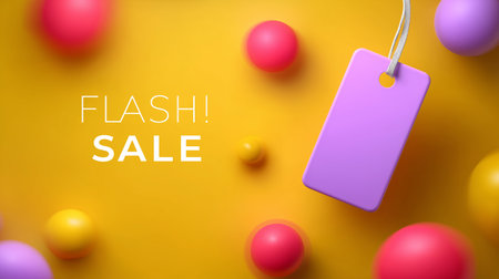 Bright sale announcement with colorful spheres in a vibrant settingの素材