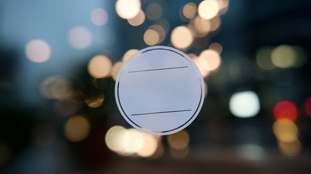 Circular blank sign on a blurred urban background during twilight hoursの素材